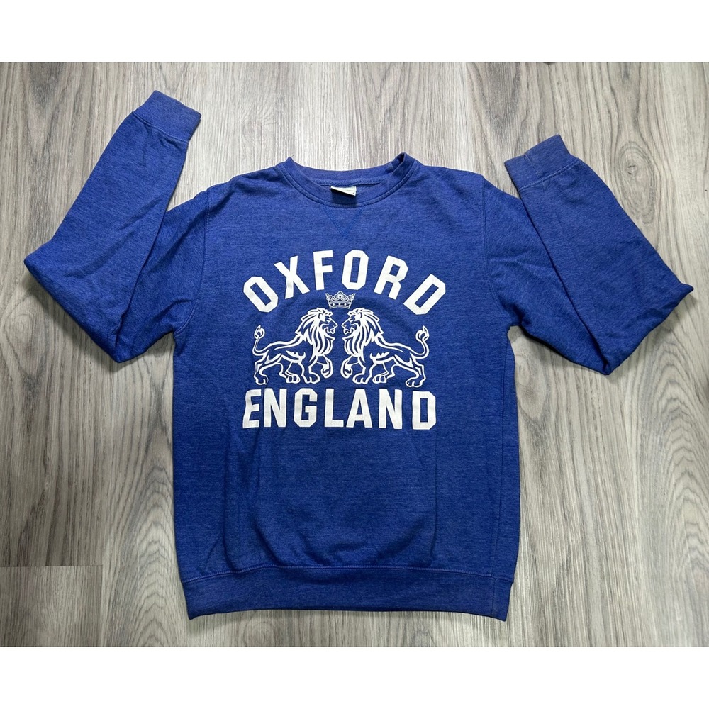 AWDis Oxford England Lion Graphic Sweatshirt Mens‎ Small Blue Crew vintage